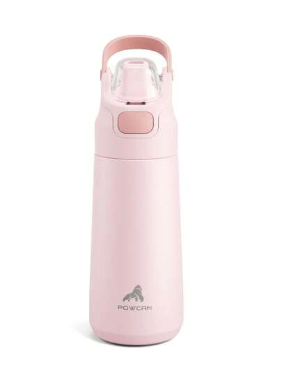 473 ml (16 oz) Vakuumisolierte Edelstahl-Trinkflasche mit Silikon-Trinkverschluss, auslaufsicher, mit Zweiknopf-Klappverschluss (zum Öffnen beide Knöpfe drücken), hält Getränke 24 Stunden kalt, geeignet für Getränkehalter im Auto, Fitness, Sport, Reisen und Schule