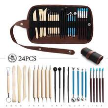 32pcs Ceramic Art Tool Set, Clay Sculpting Carving Modeling DIY Painting Brush - 24-piece Pottery Tool Set (blue) + 300g Roll Bag - View 6