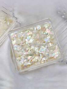 1 Hộp 01 Mảnh vỏ sò vịnh Bột Hải, Vỏ sò vụn hình vuông, Vảy bào ngư nhiều màu sắc dùng để trang trí móng, Giấy bạc trang trí móng màu trắng siêu mỏng, Phụ kiện kim cương - Màu be - Xem 1