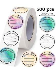 1 Rollo (500 piezas) Pegatinas redondas hechas a mano con amor, 1 pulgada, 4 colores, escribibles a mano, etiquetas impermeables de PVC removibles, ideales para pequeños negocios, repostería, catering, decoración de embalaje DIY - Deja una pegatina de agradecimiento - Ver 8