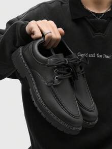 春夏新款厚底休闲正装鞋，男士商务低帮系带皮鞋，适合派对、婚礼等场合，简约真皮鞋，通勤、约会、工作皆宜。 - 黑色 - 查看 7