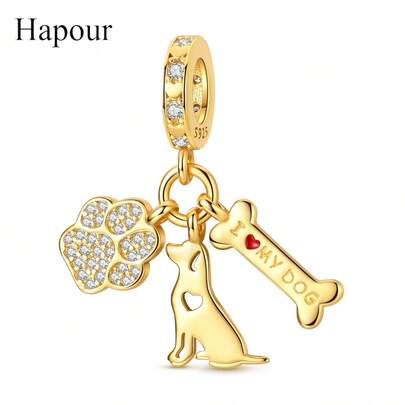 狗骨头吊坠珠饰吊坠，适配原装手链项链，925银精美DIY首饰，送给爱狗人士的礼物