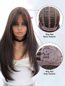 26-Inch Long Synthetic Wig Featuring A Natural Straight Style A Stunning Brown. Designed With Bangs , It Is Crafted From Heat-Resistant Fiber To Ensure Durability. This False Hairpiece Is Perfect For Daily Use, Offering A Natural And Realistic Appearance That Mimics Real Human Hair - Brown - View 8