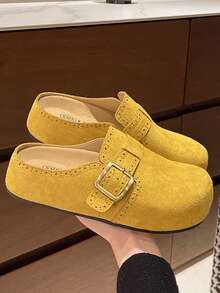 2026 New Summer Women Fashion Flat Slide Sandals, Casual Outdoor Retro Buckle Strap Beach Slippers, Thick Sole Slip-On House Slippers - Yellow - View 8