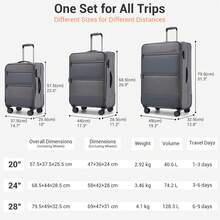 Luggage Suitcase Set 20 24 28 Inch 3 Piece Softshell Cabin Carry On Checked Travel Case With TSA Lock Spinner Wheels Expandable For Men Women - Grey - View 2