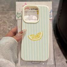 1个TPU蓝色条纹柠檬图案手机壳，兼容苹果17 Pro Max/17/16 Pro Max/15/13/12/11、S20 FE/A15/S24/A55、Note 11/12/13 Pro，全包软保护套 - 白色 - 查看 1