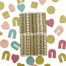 10厘米小型木制擀面杖，适用于聚合物粘土DIY首饰纹理制作，可压印花朵/叶子/心情太阳/心形/波浪/树皮/星星图案 - 木頭色 - 查看 1