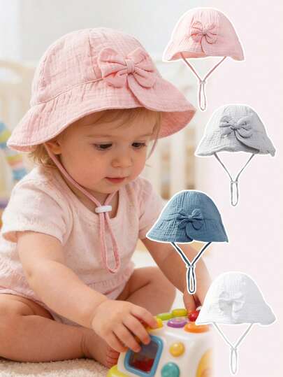 1pc Baby Sun Hat, Infant Fisherman Hat, Toddler Sun Protection Hat, Newborn Cap, Bow Decor Baby Hat, Breathable Baby Hat, Adjustable Baby Hat, Thin Spring/Summer Baby Hat, Baby Outdoor Sun Protection Hat, Soft & Skin-Friendly Baby Bucket Hat, Anti-Drop Cord Baby Hat, Cute Bow Hat, 0-2 Years Baby Sun Hat, Multi-Color Baby Hat, Crepe Baby Hat, Suitable For Baby Boys And Girls