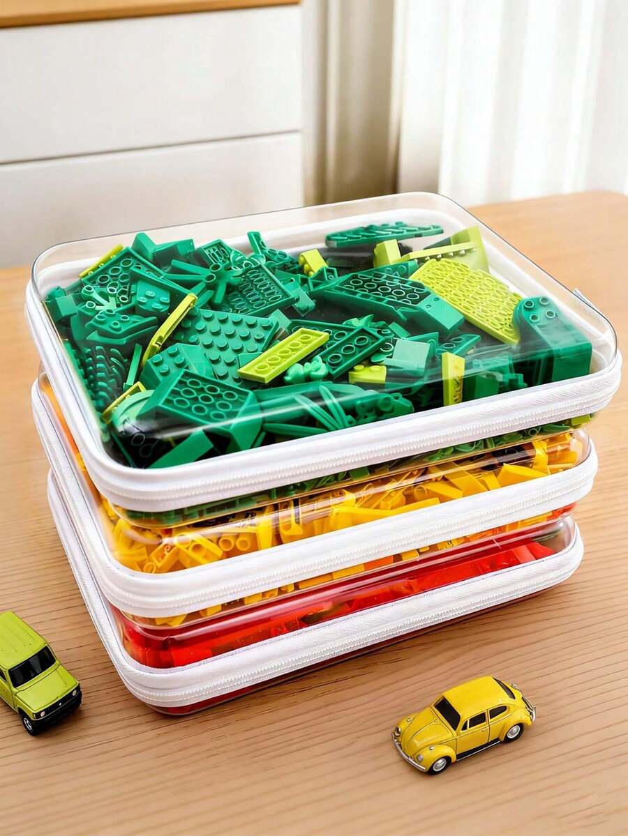 3 PiecesLarge Transparent Hard-Shell Zippered Cases - Diaper Organizer Bags, Waterproof Cosmetic Pouches, Kids' Toy Storage Containers, Organizer Cases - Multicolor - View 1