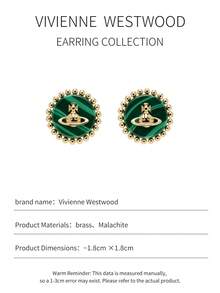 Vivienne Westwood Khuyên tai đính đá Malachite hình tròn hiệu Neyla Collection, mạ vàng và đồng thau. - Vàng - Xem 3