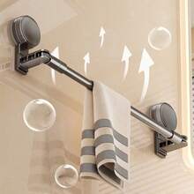 Toallero de baño con ventosa giratoria de 180°, expandible de 30 a 60 cm, ahorra espacio, ideal para esquinas y montaje en pared, con estante extraíble para esquinas/planos, baño y cocina. - Gris - Ver 18