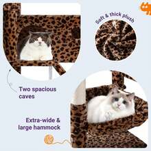 Allewie 81 Inches Tall Cat Tree, Multi-Level Large Climbing Tree House And Towers For Big Feline, Condo And Hammock, Scratching Post, Wide Base, Leopard Print - Estampado de leopardo - Ver 5