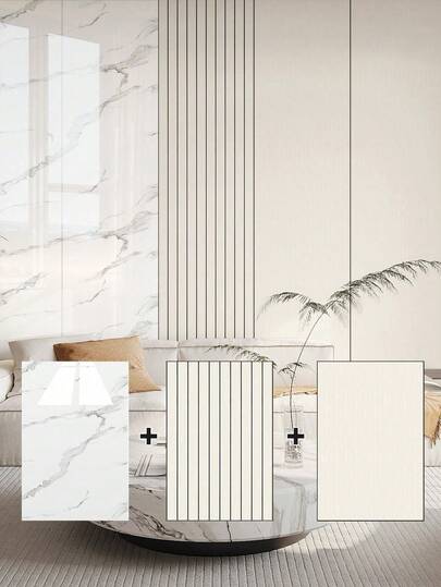 1 rollo de paneles de pared decorativos de PVC combinados con mármol 3D y láminas de madera, a prueba de sonido, removibles y limpiables, con adhesivo para sala de estar, dormitorio y pared de acento
