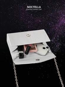 Noctella Shiny Rhinestone Ladies' Evening Bag, Stylish Solid-Colour Pleated Envelope Clutch, Paired With A Luxurious Sparkling Rhinestone Three Pieces Set, Necklace, Bracelet, And Earrings, Perfect With Evening Gowns, Party Dresses, Wedding Dresses, Sequin Dresses, Suitable For Dinners, Parties, Balls, And Graduation Ceremonies - Silver - View 7