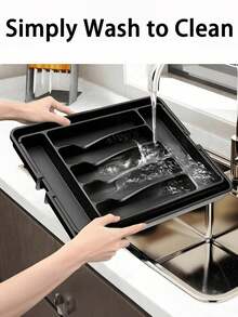 (2-7 Daysmust Arrive)1Pc Expandable Adjustable Kitchen Drawer Organizer - Space-Saving Utensil And Silverware Holder, Utensil Tray Kitchen, In-Cabinet Utensil Caddy, Cutlery Holder, Adjustable Plastic Storage Spoons Forks Knives, Flatware And Cutlery Holder For Knives, Forks, Spoons, Chopsticks, Cooking Utensils Storage, Knife & Fork Drawer Divider, Storage Container, Utensil Holder, Kitchen Utensils, Dish Drying Rack, Organziers Storage, Home Decoration, Kitchen Deccor, Home Gifts, Room Decoration 13" - 22"W, 14.8"L, Black Christmas Gifts Valentine's Day Halloween/Christmas Gifts, Back-To-School Season, Kitchen Items, Kitchen Gadgets, Kitchen Storage, House Essentials, Cocina Accesorios - A - 查看 5