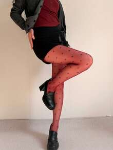 1 Pair Women's Boho Colorful Polka Dot Print Ultra-Thin Sheer Pantyhose - Red - View 3