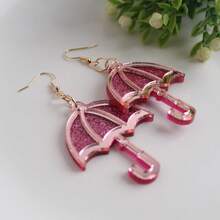 Glitter Raindrop Earrings, Glossy Pink Acrylic Long Pendant Earrings, Cute & Fashionable Jewelry Gift For Women - Multicolor - View 2