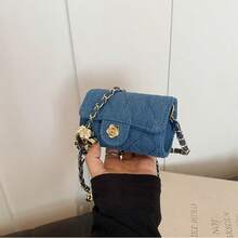 Single Shoulder Bag With Diamond Embroidery And Golden Ball, Crossbody Bag, Mini Casual Bag With Texture For Women - Sky Blue - View 3