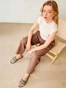 2026夏季新款设计师女士金色搭扣印花拖鞋，舒适时尚日常穿着拖鞋 - 黑色 - 查看 6