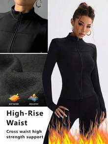 Women's Slim Fit Breathable Sports Set, Suitable For Outdoor Running, UV Protection Zipper Elastic Minimalist Slim Fit Fashionable Sexy High-Quality Basic Streetwear Elastic Casual Unique Color Brightening Skin Tone Elegant Tight Fit Warm Long Sleeve Yoga Jacket - 海軍藍 2 - 查看 12