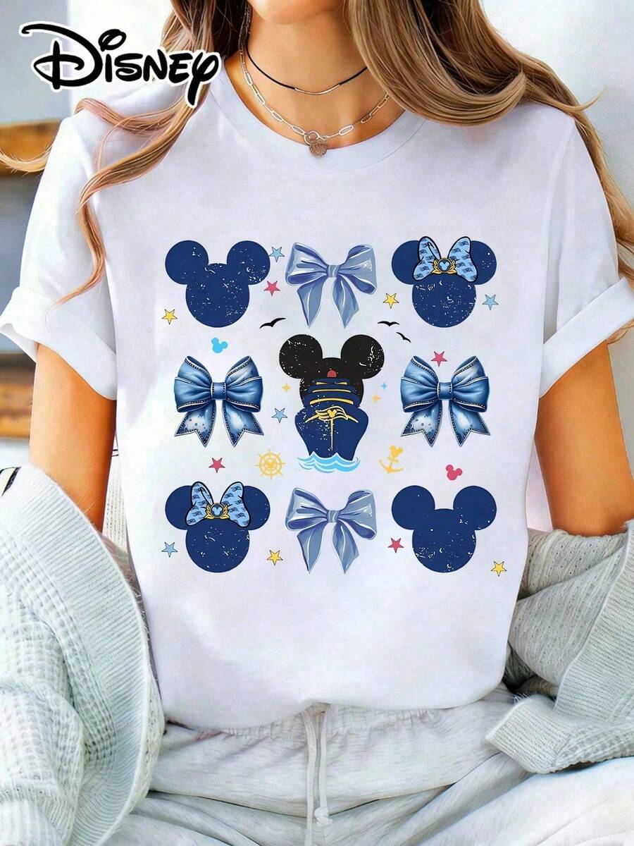 Disney Women's Casual Mickey Mouse Graphic T-Shirt, Short Sleeve Regular Fit Round Neck Cotton Top - White - View 1