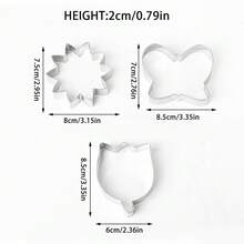 3件套不锈钢饼干模具，蜜蜂、花朵、郁金香、蜻蜓、蝴蝶形状烘焙工具 - 查看 6