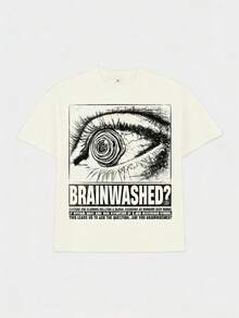 Hellstars Brainwashed Eye Graphic Y2K T-Shirt,220g 100% Cotton,Round Neck Short Sleeve,White Streetwear Essential,Unisex Style - White - View 1