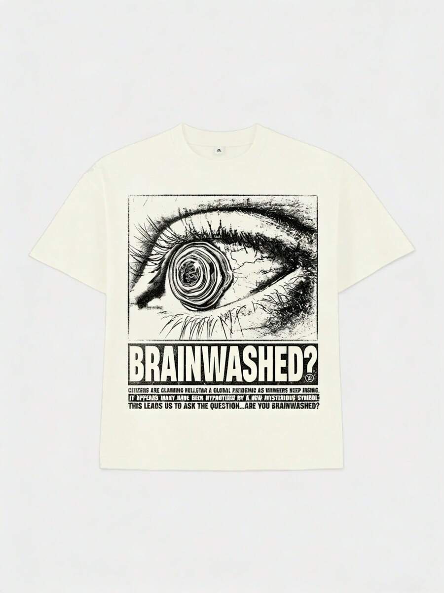 Hellstars Brainwashed Eye Graphic Y2K T-Shirt,220g 100% Cotton,Round Neck Short Sleeve,White Streetwear Essential,Unisex Style - White - View 1