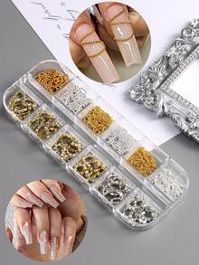1盒金银链条美甲饰品哥特风条形链钢珠水钻3D美甲设计朋克Y2K魅力美甲装饰美甲沙龙配件美甲用品DIY美甲 - 彩色 - 查看 7