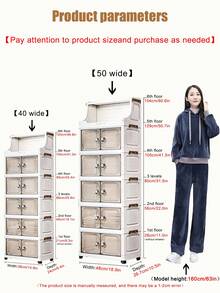 1个塑料折叠储物柜，双门家用客厅玩具收纳盒，带轮卧室衣柜储物柜，衣物收纳盒，厨房推车储物架 - 透明 - 查看 2
