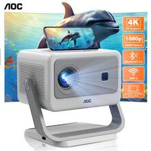 AOC Proyector con 5G WiFi6 y BT, Native 1080p y soporte 4K, 8000 Lúmenes, Corrección Automática Vertical Keystone, Pantalla de 300 Pulgadas, Compatible iOS/Android, Mini Proyector Portátil para Móvil y Hogar - Gris - Ver 2