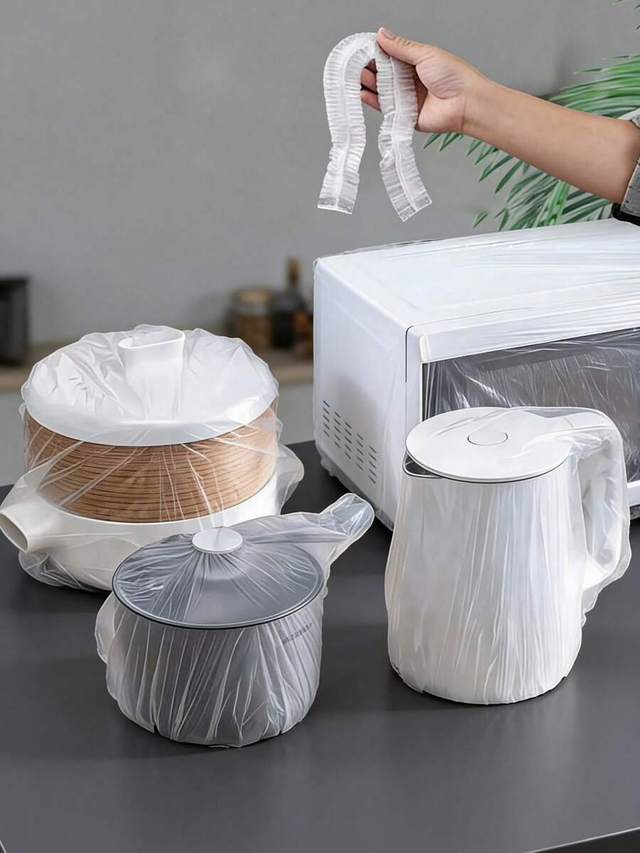 100/50/10片装弹力家用电器防尘罩，适用于厨房微波炉、电水壶、电饭煲、净水器等，透明塑料防尘罩，家居防护工具，厨房必备工具，果蔬防尘罩