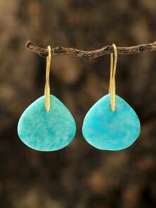 Elegant Natural Stone Earrings, Fashionable Macaron Blue Eardrops, Delicate 18K Gold Plated Jewelry - Multicolor - View 3