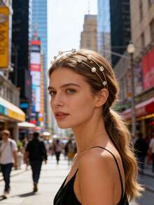 1pc Shiny Bohemian Zinc Alloy Pearl Headband, Women Minimalist Rhinestone Hair Hoop, Suitable For All Seasons - Multicolor - View 6