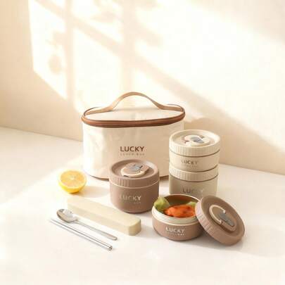 便携式304不锈钢保温午餐盒，含餐具和午餐袋，密封防漏便当盒，可微波炉和热水加热，隔热防烫，可重复使用，可存放水果沙拉等食物，适合学生和成人在学校、办公室、户外露营、野餐、旅行、返校等场合使用。