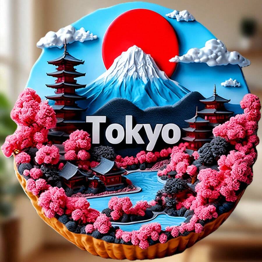 送给日本樱花爱好者的完美礼物:3D东京冰箱贴,带有塔楼图案,展现东京美景,饰以甜美的金色镶边——全年感受春日气息 - A - 查看 1