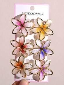6pcs Floral Duck Clip Hairpins, Colorful Sweet Cute Side Clip For Women, Size Approx. 4cm, No Paper Card Packaging - Color - View 6