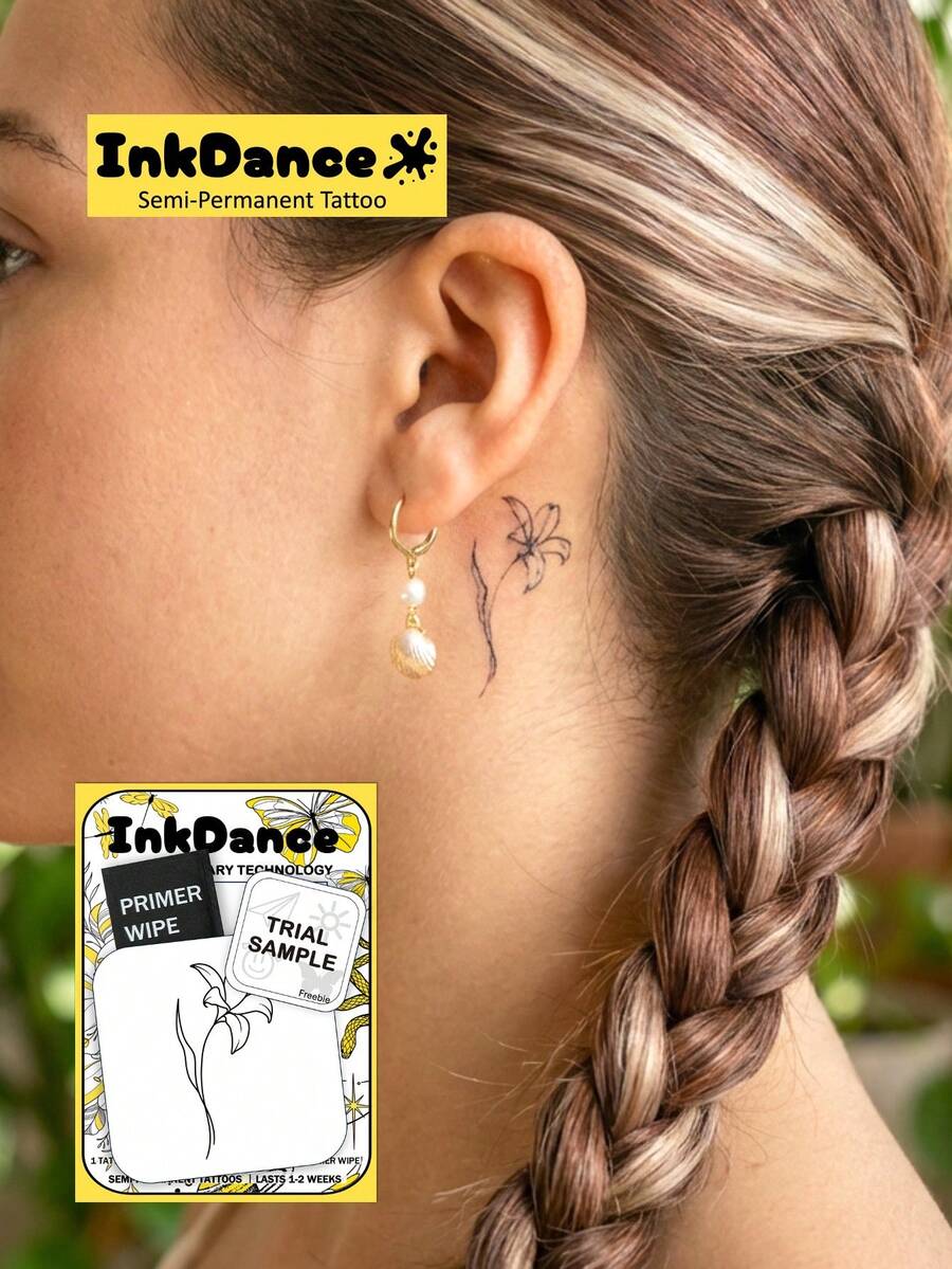 1 Set "Lily" Revolutionary Tattoo, Semi-Permanent Tattoo, Temporary Tattoo, Men's Hand Tattoo, Long-Lasting, Realistic Tattoo, Waterproof, Plant-Based Material MNF020 - Black - View 1
