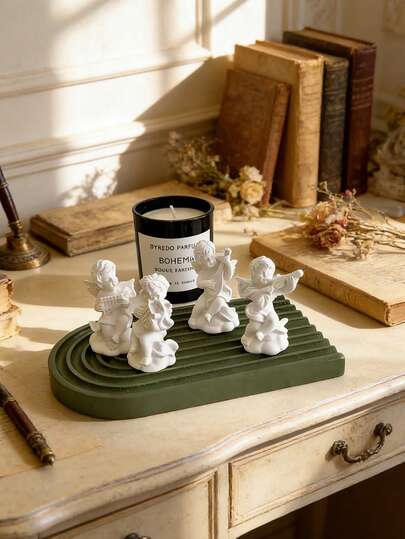 Set de 2 estatuas de ángel pequeño: Escultura adorable, figura de querubín musical para estantes y decoración del hogar, estatuas de ángel pequeño para decoración del hogar, figuritas de ángel pequeño adorables