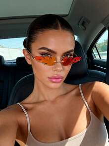 1pc Women Personality Fire Design Pink Fashion Glasses Rimless Fashion Y2K Glasses For Wedding Party Halloween Musical Festival Daily Life Clothing Accessories. - 彩色 - 查看 3