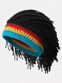 1pc New Handmade Crochet Knitted Wig Hat, Unisex Funny Knit Cap Suitable For Daily Wear And Parties - Multicolor - View 6