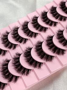 Hinarin 10对D卷翘蓬松假睫毛，浓密卷翘，丰盈效果，3D水貂毛假睫毛，纤细6D浓密假睫毛条，提升眼部轮廓，打造精致妆容。 - 黑色 - 查看 4