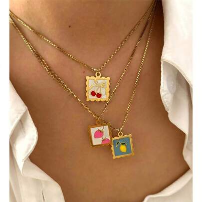 1 pieza Colgante cuadrado de moda con limón y cereza
