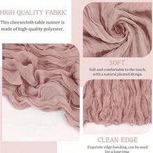 1pc Vintage Pink & Gray Cheesecloth Table Runner, Bohemian Gauze Fabric Table Cloth, Rustic Sheer Runner For Wedding Party, Bridal Shower, Baby Shower, Long Table Decor - Multicolor - View 5
