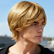 Tóc giả ngắn thẳng cho nam, dài 12 inch (cỡ trung bình #10 màu vàng), làm từ sợi tổng hợp, có mái xéo, chịu nhiệt. - Nhiều màu - Xem 4