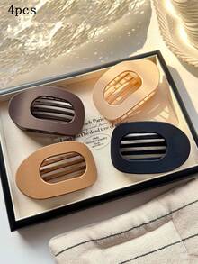 1个/4个装女士扁平发夹，适合中等厚度头发，玳瑁纹扁平发夹，中等厚度鸭嘴式发夹，抓力牢固，舒适弧形设计，适合驾驶、瑜伽等场合，适合所有发质，豹纹印花，休闲、夏季、度假、旅行皆宜。 - 彩色 - 查看 8