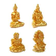 4 Piezas Conjunto de Estatuas de Buda Dorado, Esculturas Miniatura de Dios Hindú de Resina para Decoración y Meditación en el Hogar - A - Ver 5