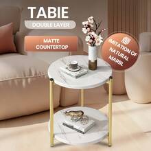 EZIFY Double-Tier Round Side Table, Minimalist Accent Table, Dual-Purpose Indoor Outdoor Table With Metal Reinforcement, Easy Assembly For Bedroom Living Room - White - View 6