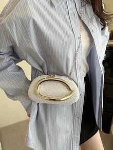 New Arrival Niche Luxury Shell Bag, Rhinestone Evening Clutch, Sparkling Shell Handbag, Luxury Evening Bag With Chain Strap, Suitable For Dates And Commuting - Silver - View 7
