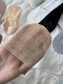 1/5 Pairs Women Lace Shallow Invisible Liner Socks, Non-Slip, Breathable Mesh Thin Socks - Multicolor - View 5